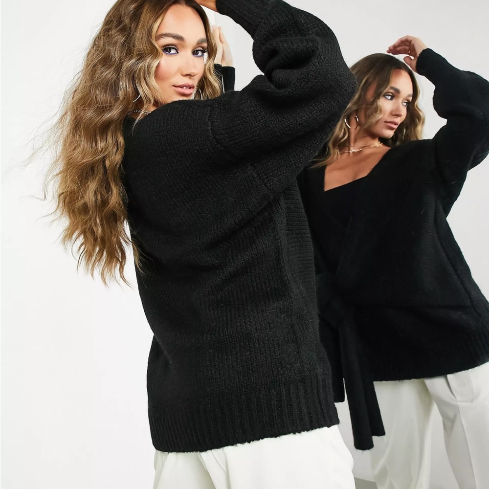 NWT ASOS EDITION tie front oversized knit cardigan in black size XS - Picture 5 of 6